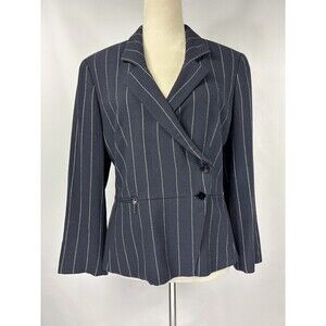 Armani Collezioni Blazer Navy Blue Pinstripe Chalk Stripe 8 Asymmetrical Pocket